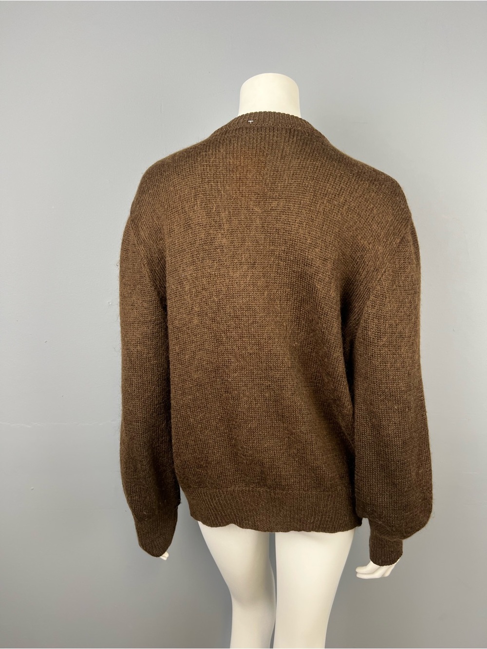 Knit Cardigan with Brown Geometric Faux Leather Appliqués - Picture 3 of 6